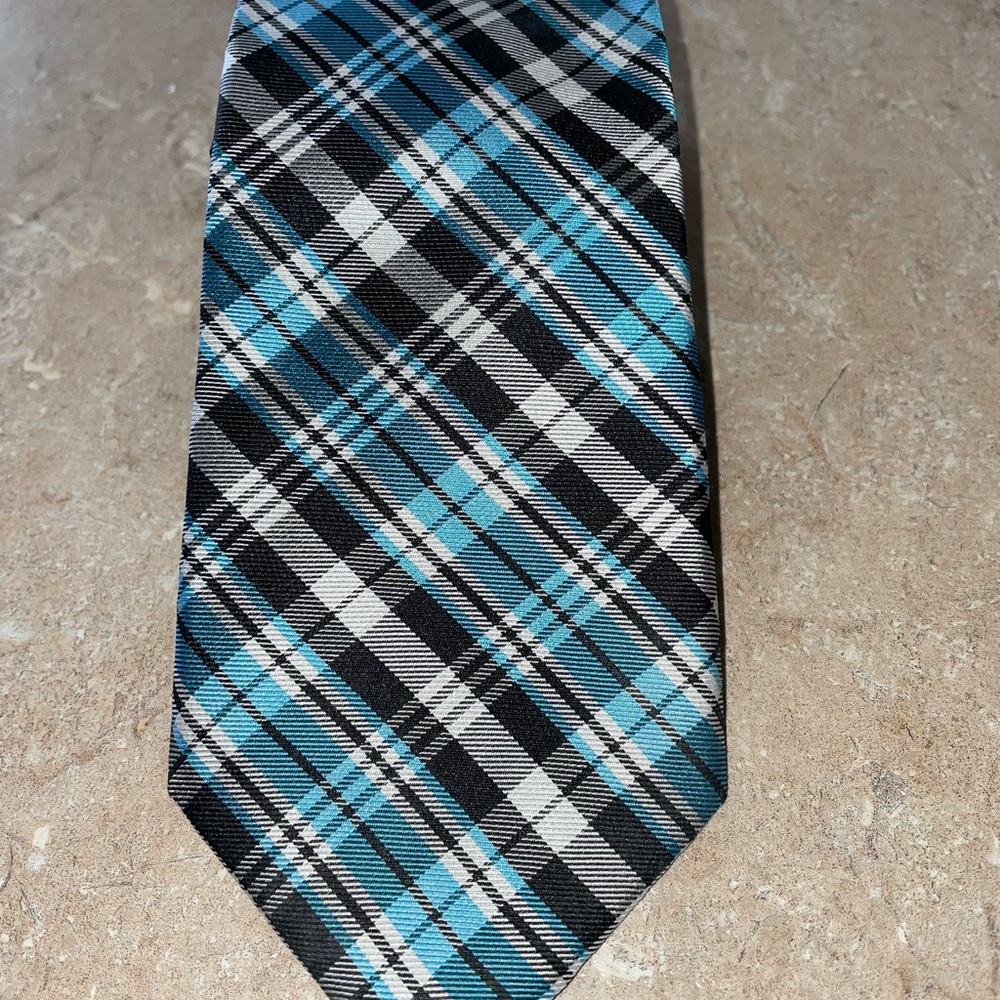 BURMA BIBAS Stylish Blue and Black Plaid Tie